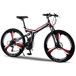 PBTRM Bike PBTRM Full Suspension Folding Mountain Bike 24 Inch / 26 Inch, High Carbon Steel Soft Tail Shock-Absorbing Frame, Dual Disc Brake Mountain Bicycle for Men And Women, Black Red, 24 speed, 24 inches