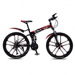 peipei Bike peipei Folding Mountain Bike Bicycle Off Road Integrated Wheel for Men and Women Adult Variable Speed Double Damping Bicycle-Black red_21 Speed_China