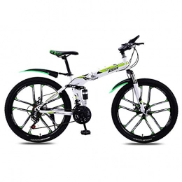 peipei Bike peipei Folding Mountain Bike Bicycle Off Road Integrated Wheel for Men and Women Adult Variable Speed Double Damping Bicycle-White green_21 Speed_China
