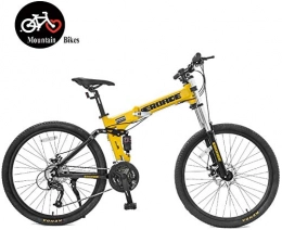 PLYY Folding Mountain Bike PLYY Folding Mountain Bikes, 26-Inch Dual-Suspension Mountain Bike, Adult 27-Speed Aluminum Frame Mountain Trail Bike, Men's Disc Brake All Terrain Mountain Bike, 26 Inch Yellow, 27 Speed