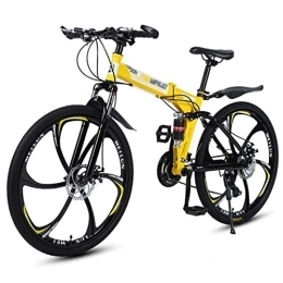 QCLU Folding Mountain Bike QCLU 26 Inch Folding Mountain Bike, Disc Brakes Hardtail MTB, Trekking Bike Men Bike Girls Bike, Red, / White / Yellow / Black, 21 Speed (Color : Yellow)