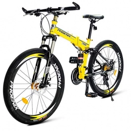 Qj Folding Mountain Bike Qj Folding Mountain Bikes, 21-Speed Dual Suspension Alpine Bicycle, Dual Disc Brake High-Carbon Steel Frame Anti-Slip Bikes, Bicycle, Yellow