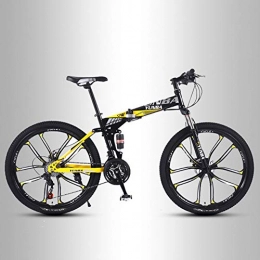 QMMD Bike QMMD 24-Inch Mountain Bikes, Folding Dual-Suspension Mountain Bike, Mens Dual Disc Brake All Terrain Mountain Bike, Women High-carbon Steel Anti-Slip Bikes, D 10 Spoke, 24 speed