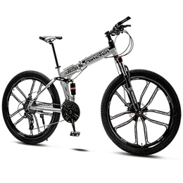 QMMD Folding Mountain Bike QMMD Folding Mountain Bikes, 24-Inch Full Suspension Bicycle, Adult Mountain Trail Bike with Dual Disc Brake, 21-24-27-30- Speeds Anti-Slip Bikes, Bikes, White 10 Spoke, 27 speed