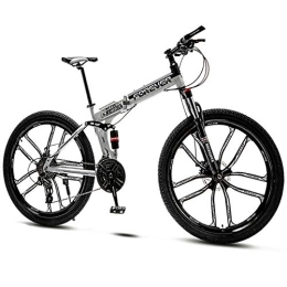 QMMD Bike QMMD Mountain Bikes Adult, 26-Inch Folding Mountain Trail Bike, Dual Disc Brake Mountain Bicycle, 21-24-27-30-Speed Anti-Slip Bikes, Full Suspension Road Bike, White 10 Spoke, 24 speed