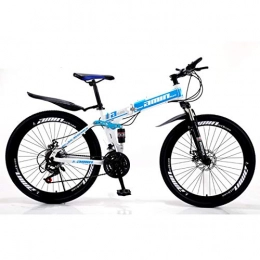 QXue Folding Mountain Bike QXue 24 Inches Mountain Bike For Men and Women, High Carbon Steel Dual Suspension Frame Mountain Bike, Variable speed spoke wheel Folding Outroad Bike, Blue, 21 speed