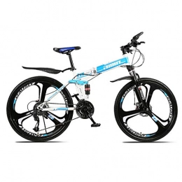 QXue Folding Mountain Bike QXue 24 Inches Mountain Bike For Men and Women, High Carbon Steel Dual Suspension Frame Mountain Bike, Variable speed wheel Folding Outroad Bike, Blue, 21 speed