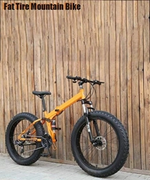 QZ Bike QZ Fat Tire Mens Folding Mountain Bike, 17-Inch Double Disc Brake / High-Carbon Steel Frame Bikes, 7-Speed, 24-26 inch Wheels Off-Road Beach Snowmobile Bicycle (Color : Orange, Size : 26inch)