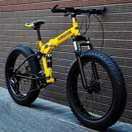 QZ Folding Mountain Bike QZ Fat Tire Mountain Bike, Double Disc Brake / High-Carbon Steel Frame Cruiser Mens Bikes, 26 Inch Beach Snowmobile Bicycle, Aluminum Alloy Wheels (Color : Yellow, Size : 27 speed)