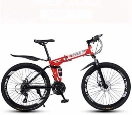 QZ Bike QZ Folding Mountain Bike Bicycle, Full Suspension MTB Bikes High Carbon Steel Frame, Double Disc Brake, PVC Pedals And Rubber Grips, Size:26 inch 21 speed, Colour:Red