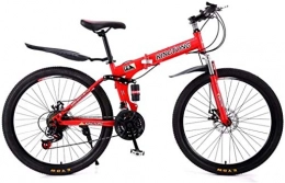 QZ Bike QZ Mountain Bike Folding Bikes, 24-Speed Double Disc Brake Full Suspension Anti-Slip, Lightweight Aluminum Frame, Suspension Fork, Multiple Colors-24 Inch / 26 Inch (Color : Red1, Size : 26 inch)