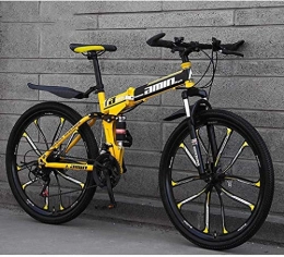 QZ Bike QZ Mountain Bike Folding Bikes, 26In 21-Speed Double Disc Brake Full Suspension Anti-Slip, Lightweight Aluminum Frame, Suspension Fork, Yellow, D
