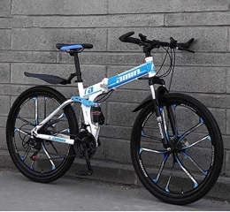 QZ Bike QZ Mountain Bike Folding Bikes, 26In 21-Speed Double Disc Brake Full Suspension Anti-Slip, Lightweight Frame, Suspension Fork (Color : Blue)
