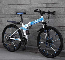 QZ Bike QZ Mountain Bike Folding Bikes 26Inch 24-Speed Double Disc Brake Full Suspension Anti-Slip Lightweight Frame Suspension Fork (Color : Blue)