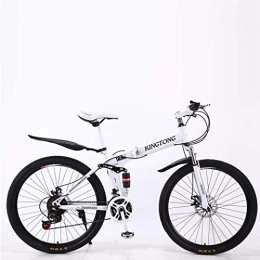 QZ Bike QZ Mountain Bike Folding Bikes, 27-Speed Double Disc Brake Full Suspension Anti-Slip, Lightweight Aluminum Frame, Suspension Fork, Multiple Colors-24 Inch / 26 Inch (Color : White1, Size : 26 inch)