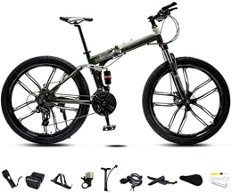 RENXR Folding Mountain Bike RENXR 24-26" Foldable Bike MTB Bicycle Double Disc Brake Unisex Folding Commuter Bike Off-Road 30-Speed For Men And Women, White, 26