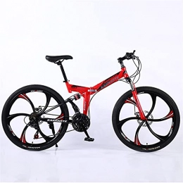 JWYing Folding Mountain Bike Road bike racing foldable bicycle mountain bike 26 / 24 inch steel 21 / 24 / 27 speed bike double disc brake 2021 (Color : Red 6 wheel spoke, Number of speeds : 24 Inches 27Speed)