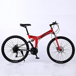 JWYing Folding Mountain Bike Road bike racing foldable bicycle mountain bike 26 / 24 inch steel 21 / 24 / 27 speed bike double disc brake 2021 (Color : Red spoke wheel, Number of speeds : 24 Inches 21Speed)