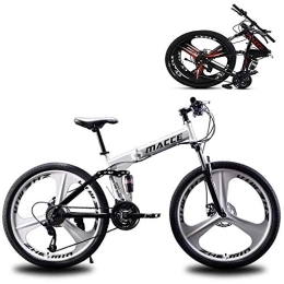 Rziioo Folding Mountain Bike RZiioo Foldable Mountain Bike MTB Bicycle 24 / 26 Inches 21 / 24 / 27 Speed Steel Frame Dual Disc Brake Folding Bike, White, 24 Inches 27 Speed