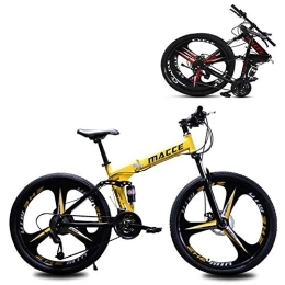 Rziioo Folding Mountain Bike RZiioo Foldable Mountain Bike MTB Bicycle 24 / 26 Inches 21 / 24 / 27 Speed Steel Frame Dual Disc Brake Folding Bike, Yellow, 24 Inches 24 Speed