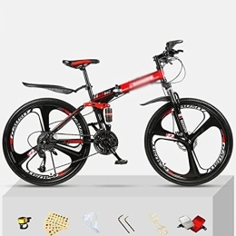 SABUNU Bike SABUNU Folding Mountain Bike 21 / 24 / 27 Speed Bicycle Front Suspension MTB Foldable Carbon Steel Frame 26 In 3 Spoke Wheels For A Path, Trail & Mountains(Size:24 Speed, Color:Ed)