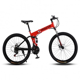 Sanhai Mountain Bike Folding 27-Speed 26 Inch Multi-Kind Tire Optional Light Mountain Bike Double Disc Brake Shock-Free Front Fork for Adults, Teenagers,Red,spoke