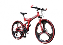 SEESEE.U Folding Mountain Bike SEESEE.U Mountain Bike 21 Speed ​​Unisex Dual Suspension Mountain Bike High-Carbon Steel 24 inch 26 inch Integral Wheel Double Disc Brake Student Child Commuter City Folding Bike, Red, 26 Spe