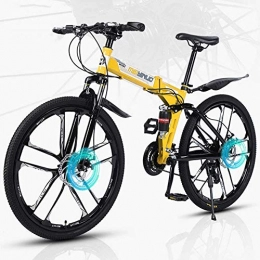 Shirrwoy Bike Shirrwoy Adult Foldable Mountain Bikes 26 inches, Carbon Steel Mountain Bike Full Suspension MTB, 21 / 24 / 27 Speed Gears Dual Disc Brakes Mountain Bicycle, Men And Women Bike, 26in, 21 speed