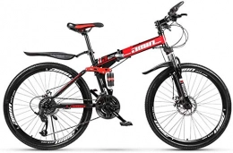 Sooiy Folding Mountain Bike Sooiy Mountain Bike Folding Bikes, 26Inch 24-Speed Double Disc Brake Full Suspension Anti-Slip, Lightweight Frame, Suspension Fork Bicicletas de carretera, Red