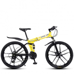 SADGE Folding Mountain Bike Stronger Yellow Cycling Folding Bike Mountain Bicycle Beach Snowmobile Bicycles Unisex Road Mtb Bike 26 Inch Wheels 24 Speed For Adult Men And Women