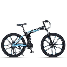 TAURU Folding Mountain Bike TAURU 24 Inch Folding Mountain Bike Road Bike Wheel Mountain Bike for Men and Women-Dual V brake-Hard Frame (27 Speed-, Blue)