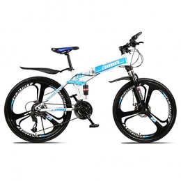 Tochange Bike Tochange Folding Mountain Bike, 26 Inch 24 Speed Mountain Bike with Double Disc Brake U Type Front Fork, Static Paint Frame Shock Anti-Slip Bicycles, White blue