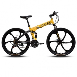 TOPYL Folding Mountain Bike TOPYL Mountain Bike Folding Bikes, 21 Inch 26 Inch Double Disc Brake Full Suspension Anti-slip, Variable Speed Racing Bikes For Men And Women Yellow-6 Spoke 24", 24 Speed