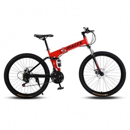 TYSYA Folding Mountain Bike TYSYA Mountain Bike 27 Speed Adjustable Seat Folding Bicycle 24 / 26 Inches Portable Suspension Fork Lightweight High Carbon Steel Frame Double Disc Brake, Red(A), 24 Inch