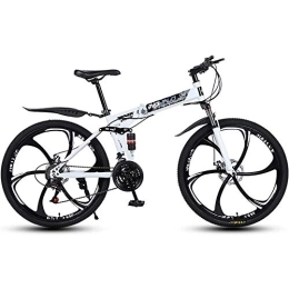 L&WB Folding Mountain Bike Unisex Folded Bicycle, Freewheel Chain Circuit, Foldable Mountain Bike Men, Full Spring, Ladies Bicycle, White, 27speed