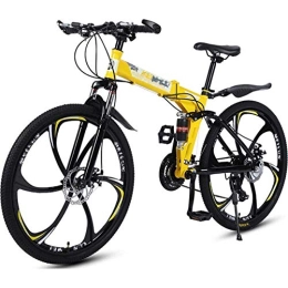 L&WB Folding Mountain Bike Unisex Folded Bicycle, Freewheel Chain Circuit, Foldable Mountain Bike Men, Full Spring, Ladies Bicycle, Yellow, 27speed