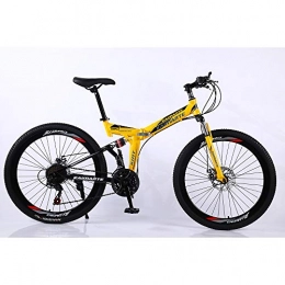 VANYA Bike VANYA Folding Bike 24 / 26 Inch 21 Speed Double Disc Brake High Carbon Steel Off-Road Shock Absorption Mountain Bicycle, Yellow, 26inches