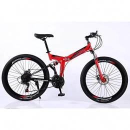 VANYA Bike VANYA Folding Bike 24 / 26 Inch 24 Speed High Carbon Steel Double Disc Brake Shock Absorption Off-Road Mountain Bicycle, Red, 24inches