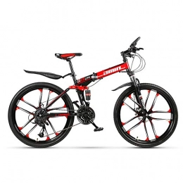 VANYA Folding Mountain Bike VANYA Folding Mountain Bike 24 / 26" Double Disc Brake Bicycle One Wheel 30 Speed Adult Off-Road Variable Speed Bicycle, Red, 24