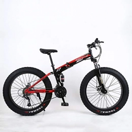 VANYA Bike VANYA Widened Tire Folding Mountain Bike 24 / 26 Inch 24 Speed Commuter Bicycle Double Shock Absorption Beach Cycle Snowmobile, blackred, 24inches