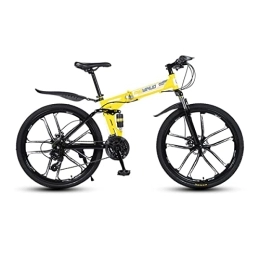 VIIPOO Folding Mountain Bike VIIPOO 26 ” Folding Mountain Bike, Unisex Folding Bike, Freewheel Derailleur Gears, Full Suspension, Road race travel thickened high carbon steel mountain Bike, Yellow-21 Speed