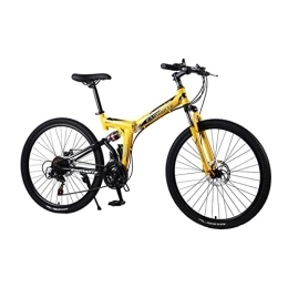 VIIPOO Folding Mountain Bike VIIPOO Mountain Bike, Dual Suspension Folding Mountain Bikes, 21 / 24 / 27 Speed Foldable Frame, 24 / 26 Inch Off-road grade non-slip Bicycle For Men or Women, Yellow-26‘’ / 24 Speed