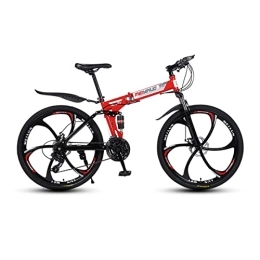 VIIPOO Folding Mountain Bike VIIPOO Mountian Bike, 26 Inch Folding Mountain Bike, 21 / 24 / 27 / 30 Speed Full Suspension Foldable Bicycle, Dual Disc Brake Folding Bikes for Adults / Men / Women, Red-21 Speed