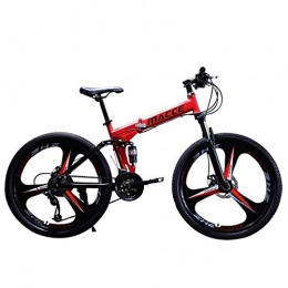 W&TT Bike W&TT Adults Mountain Bike 21 / 24 / 27 Speeds Off-road Double Shock Absorption Bicycle 24 / 26 Inch High Carbon Soft Tail Folding Bicycle with Dual Disc Brakes, Red, A26Inch24S