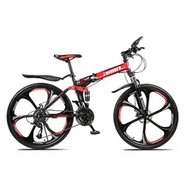 W&TT Bike W&TT Folding Mountain Bike 24 / 26 Inch Adults Off-road Shock Absorber Bicycle 21 / 24 / 27 / 30 Speeds Dual Disc Brakes Bike with High Carbon Soft Tail Frame, Red, 24Inch30S