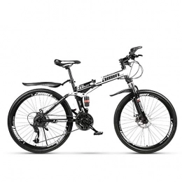 W&TT Bike W&TT Folding Mountain Bike Adults 21 / 24 / 27 / 30 Speeds Off-road Bicycle 24 / 26 Inch High Carbon Soft Tail Bike with Dual Disc Brakes and Shock Absorber, Black, 24Inch30S
