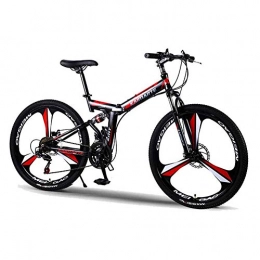 WEHOLY Bike WEHOLY Bicycle Mountain Bike Folding Frame MTB Bike Dual Suspension Mens Bike 27 Speeds 26 Inch 3-High-Carbon Steel Bicycle Disc Brakes, Black, 21speed