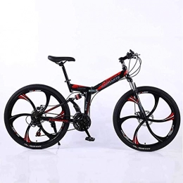 WEHOLY Folding Mountain Bike WEHOLY Bicycle Mountain Bike Folding Frame MTB Bike Dual Suspension Mens Bike 27 Speeds 26 Inch 6-High-Carbon Steel Bicycle Disc Brakes, Black, 21speed