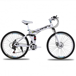 WGYDREAM Folding Mountain Bike WGYDREAM Mountain Bike, Collapsible Mountain Bicycles Mens Womens 26 Inch Carbon Steel Ravine Bike Full Suspension Dual Disc Brake 21 / 24 / 27 Speeds (Color : White, Size : 21 Speed)