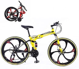 WJJH Bike WJJH Bicycle Folding Mountain Bikes, Shimano 24 Speed ​​Gears Dual Disc Brakes Mountain Bicycle Carbon Steel Mountain Trail Bike Full Suspension, Yellow, 26in